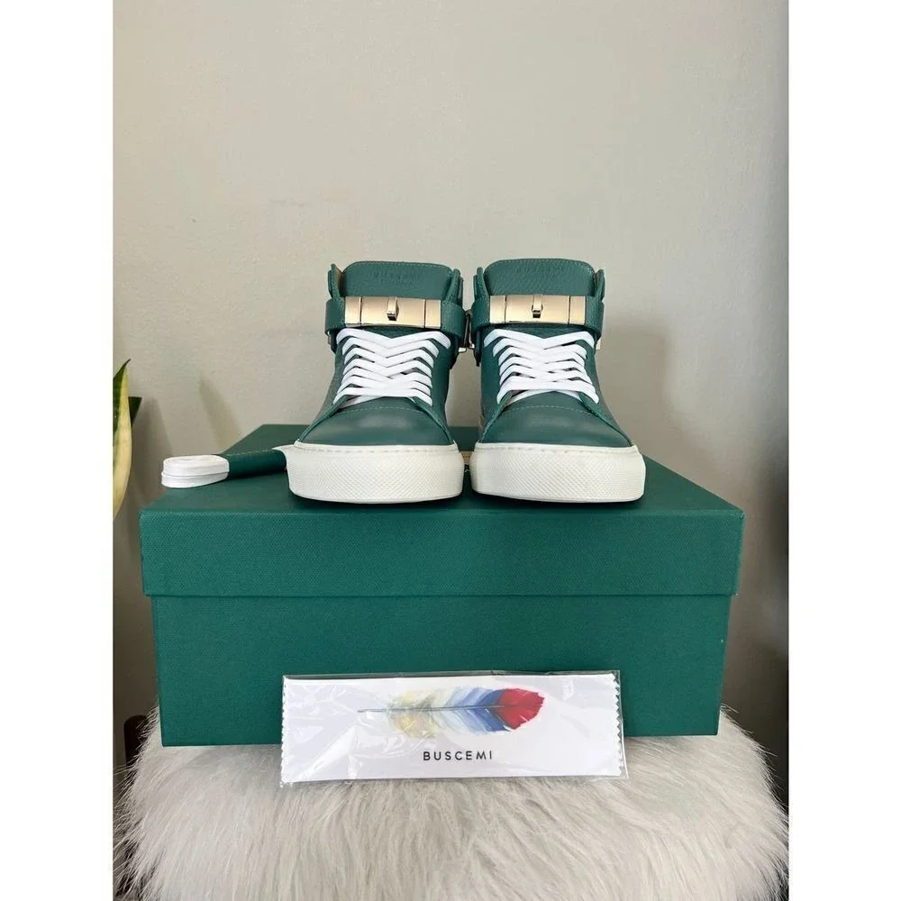 BUSCEMI Mid Sneaker, Women's Italian Leather Hightop , Size 38 (Euro) Petrol NWT - Picture 5 of 16